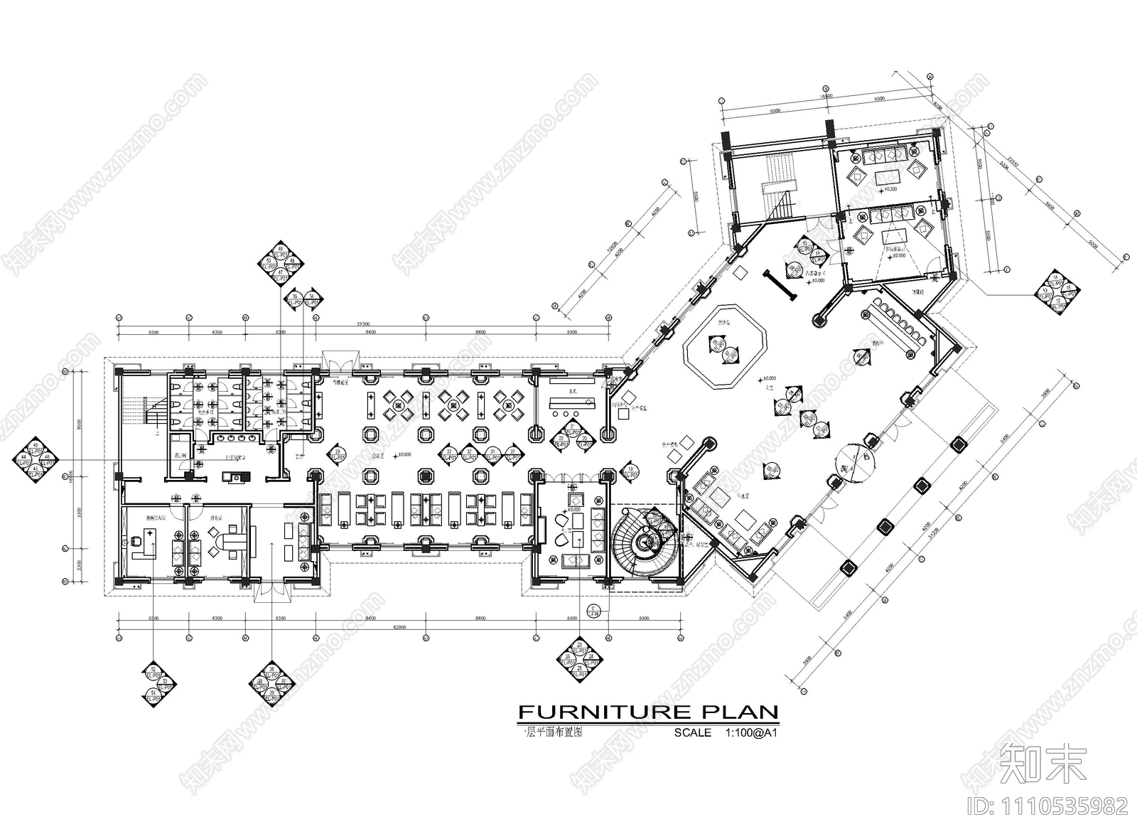 2000㎡销售中心CAD施工图cad施工图下载【ID:1110535982】