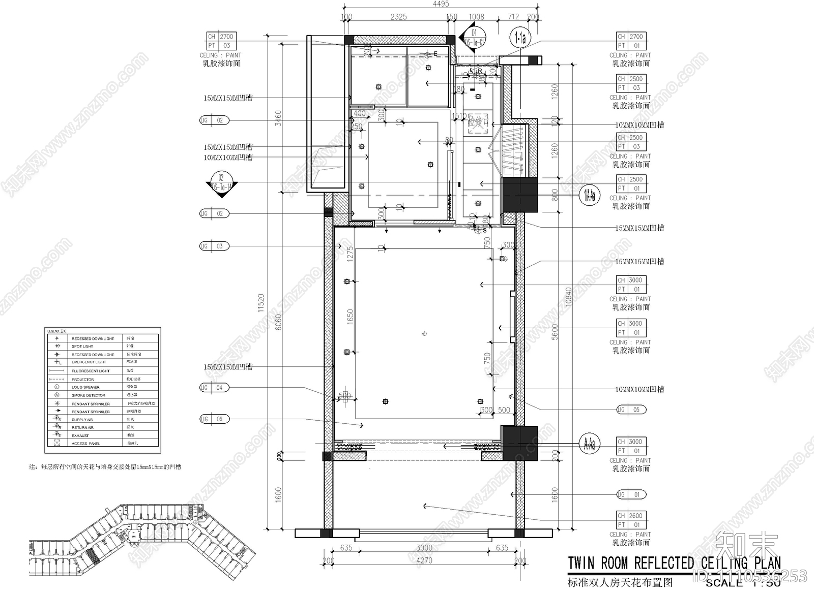 酒店客房双人间双床房样板间CAD施工图施工图下载【ID:1110536253】