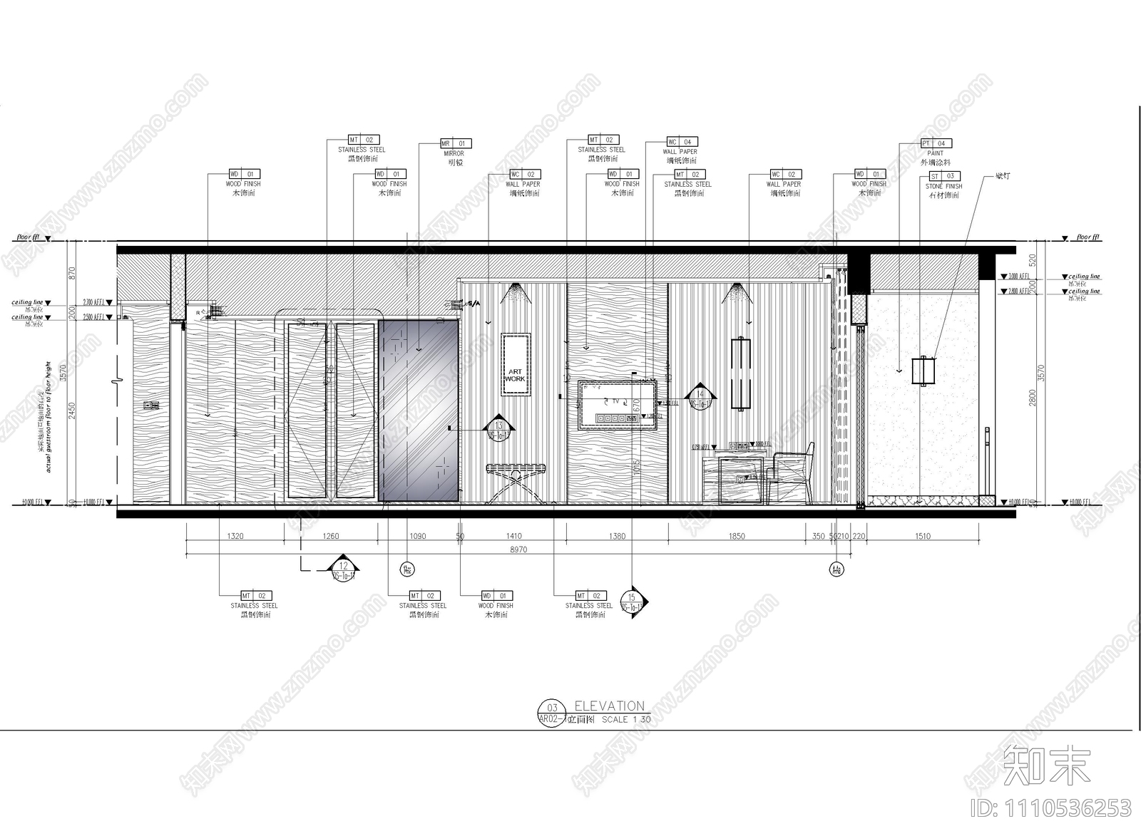 酒店客房双人间双床房样板间CAD施工图施工图下载【ID:1110536253】