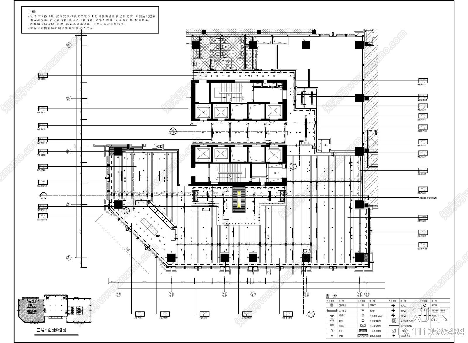 酒店1200㎡全日制自助餐厅CAD施工图施工图下载【ID:1110536484】