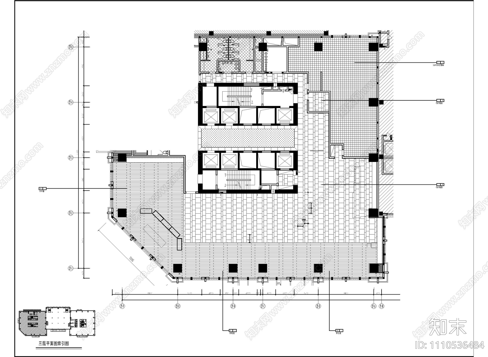 酒店1200㎡全日制自助餐厅CAD施工图施工图下载【ID:1110536484】