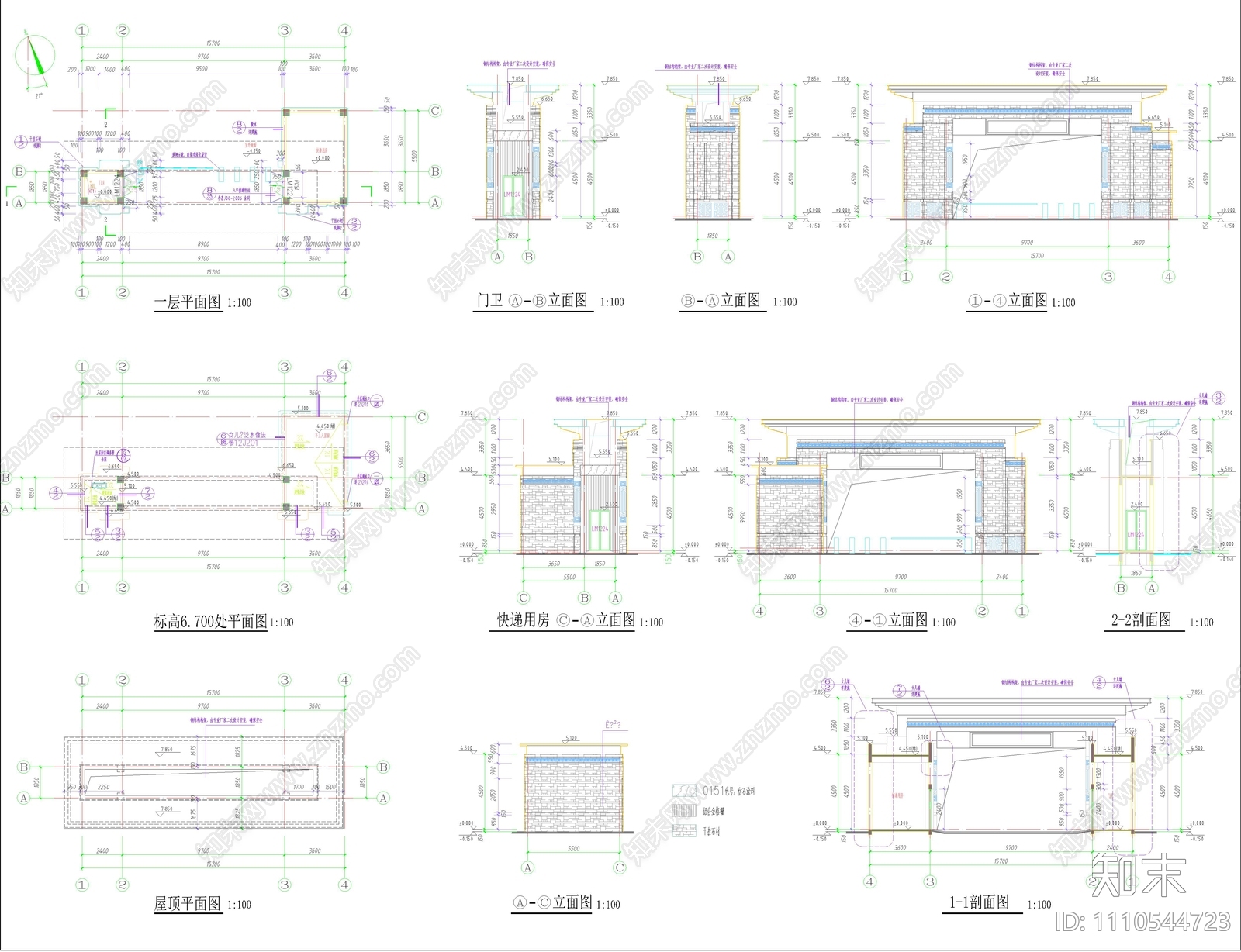 新中式大门CAD施工图下载【ID:1110544723】