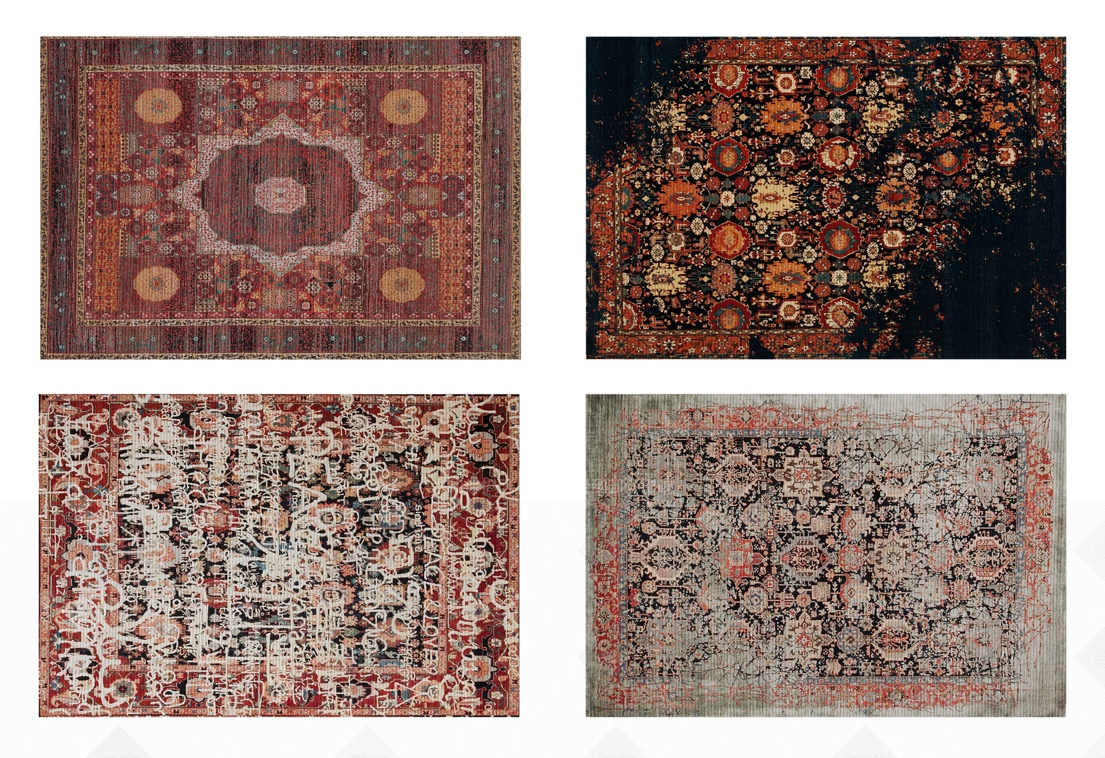 美式乡村暗红灰咖色民族花纹地毯组合3D模型下载【ID:1110545720】