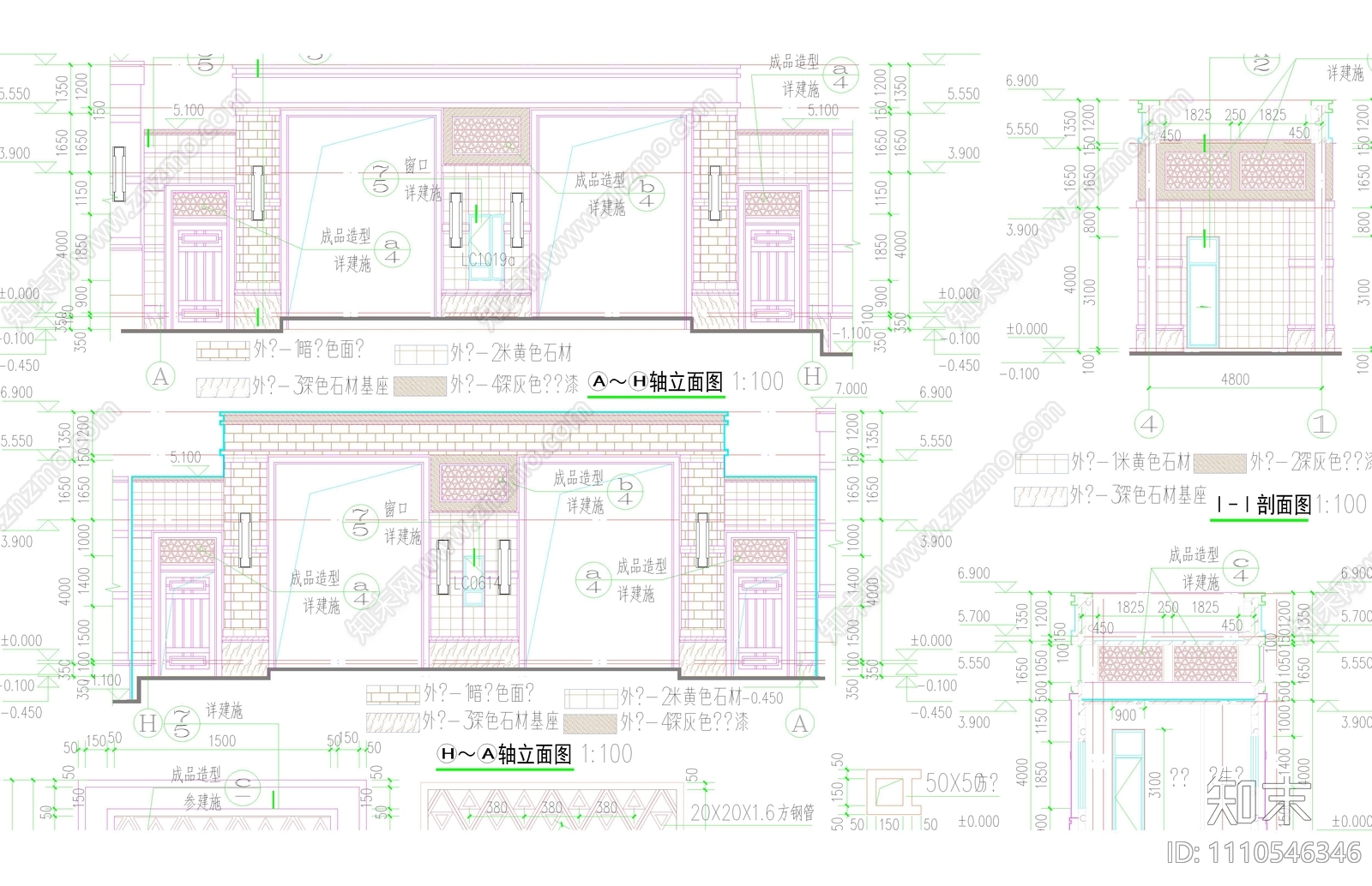 新中式大门建筑结构施工图下载【ID:1110546346】