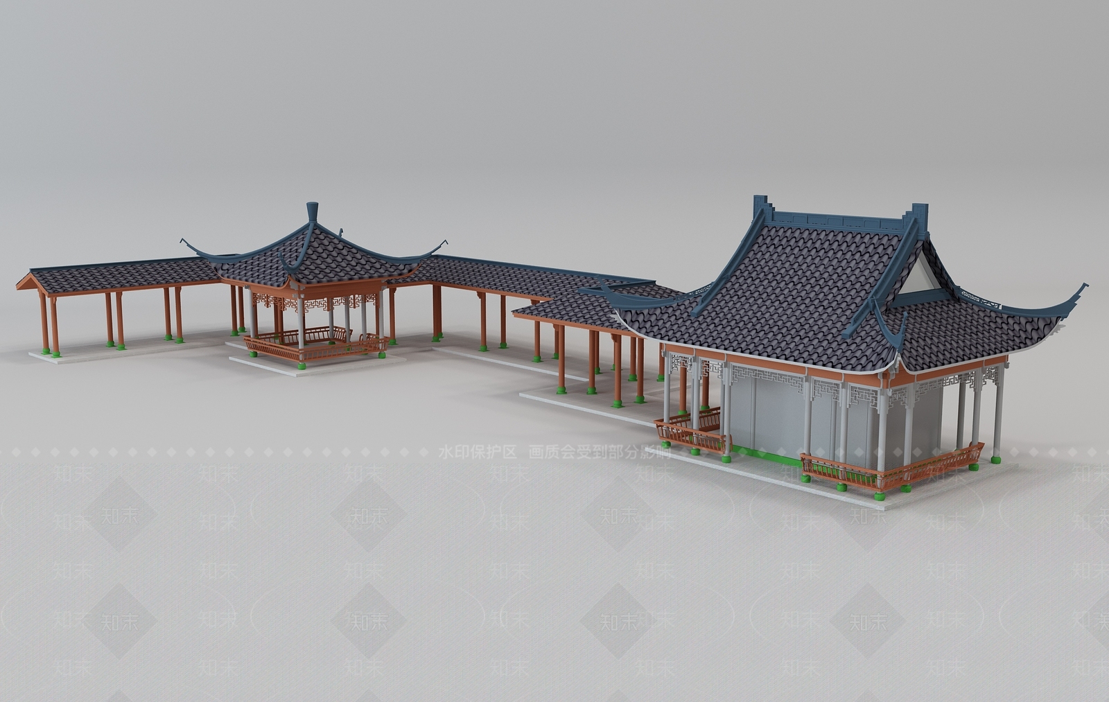 中式古建长廊3D模型下载【ID:1110569850】