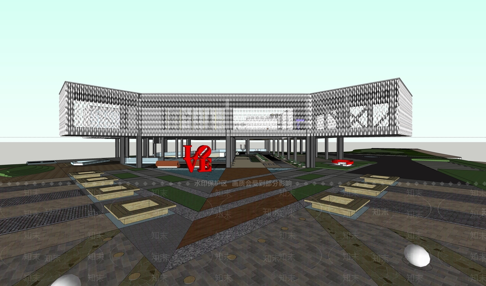 现代售楼处建筑SU模型下载【ID:1110577084】