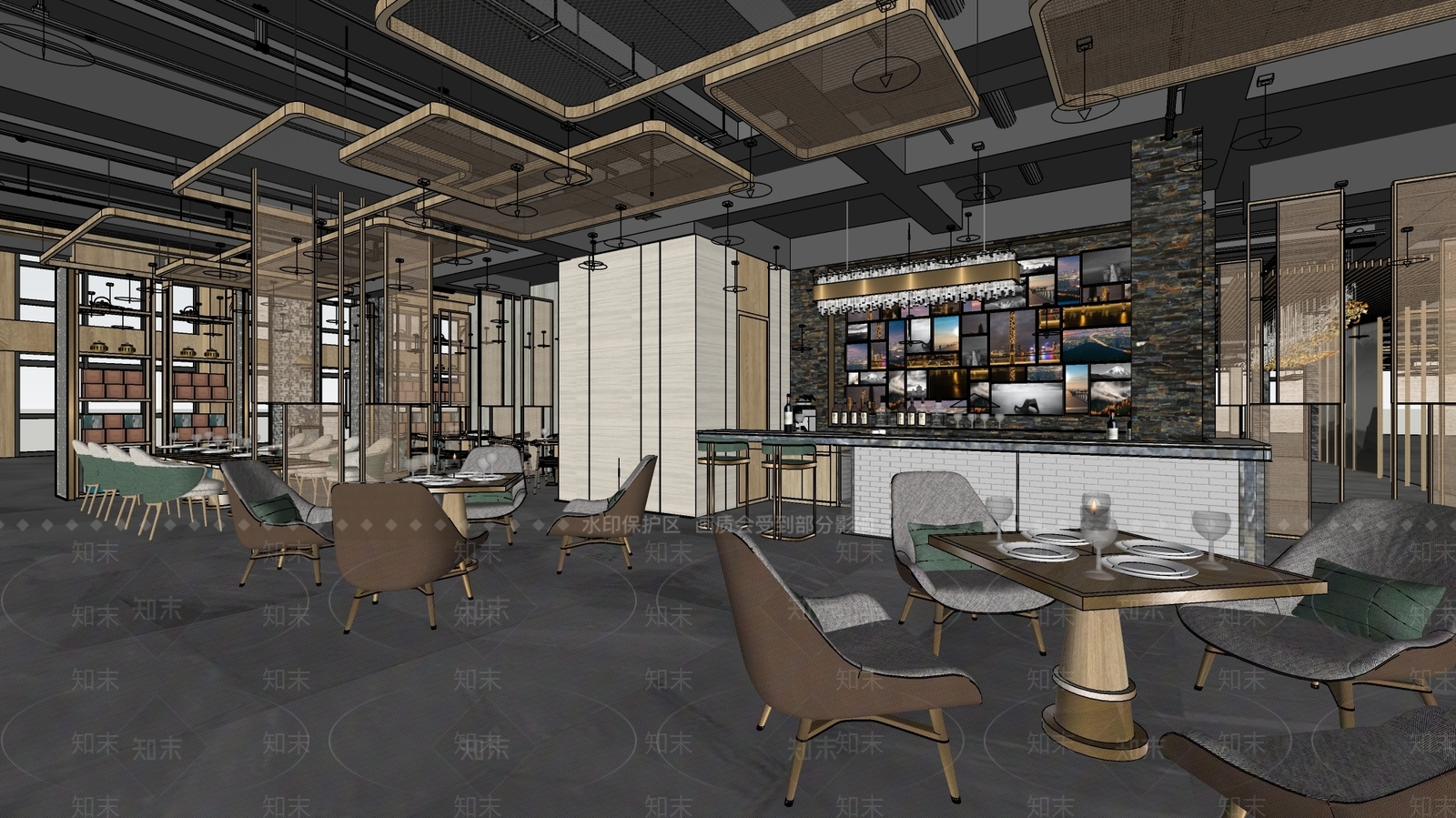 现代酒店餐厅SU模型下载【ID:1110582392】