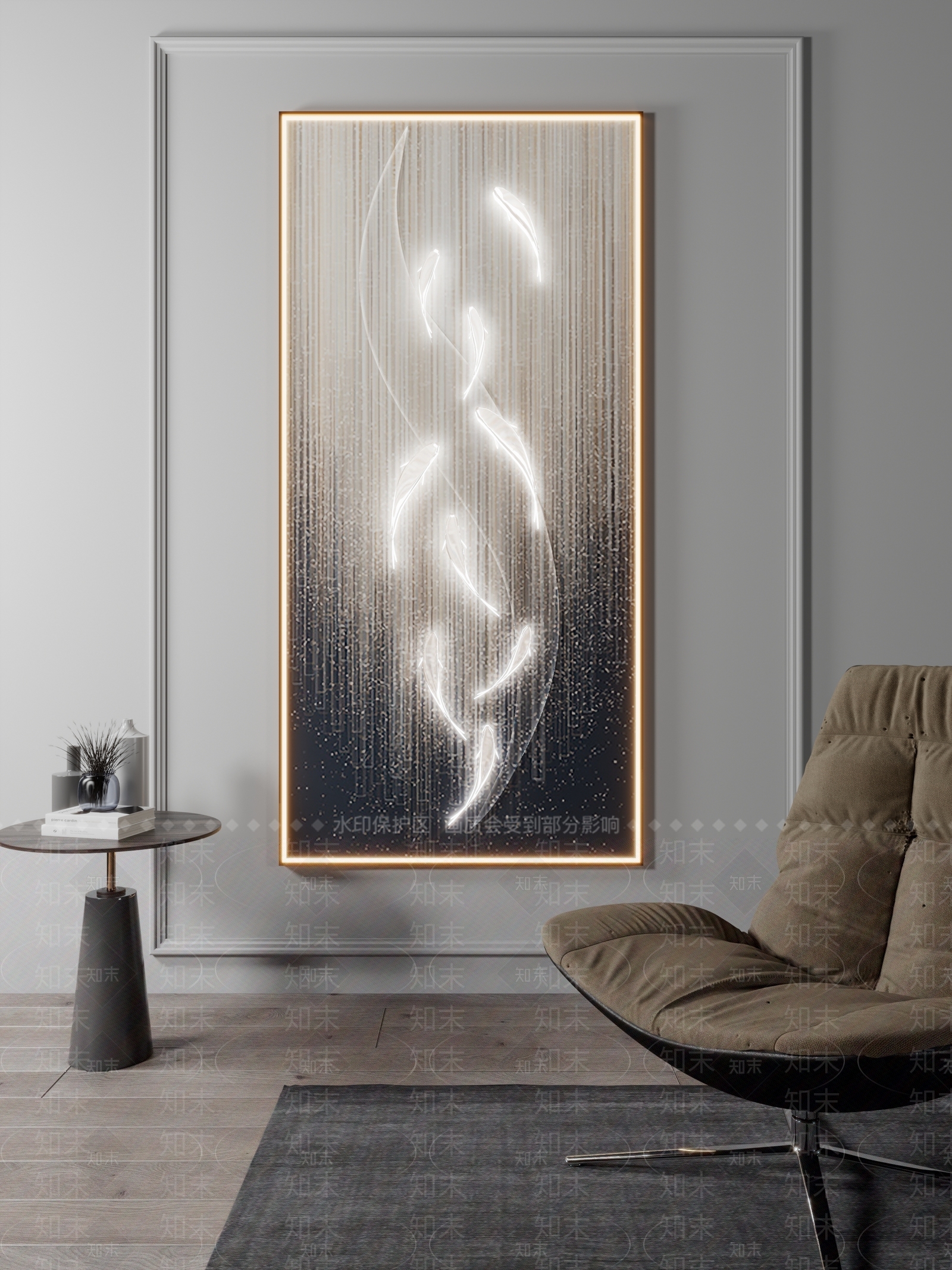 现代鱼带灯装饰画3D模型下载【ID:1110583957】