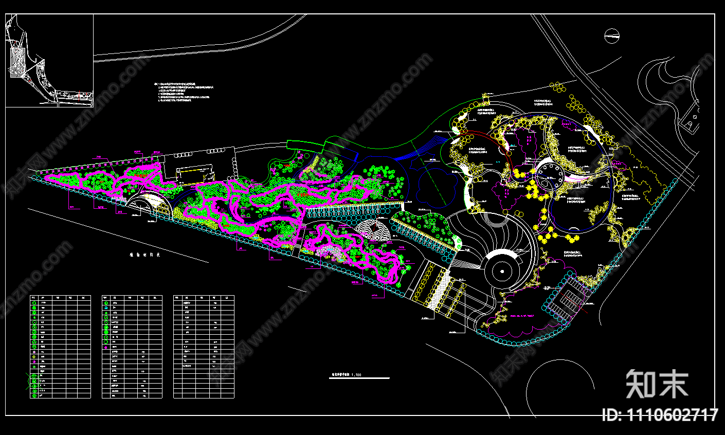 三套公园规划绿化景观CAD施工图下载【ID:1110602717】