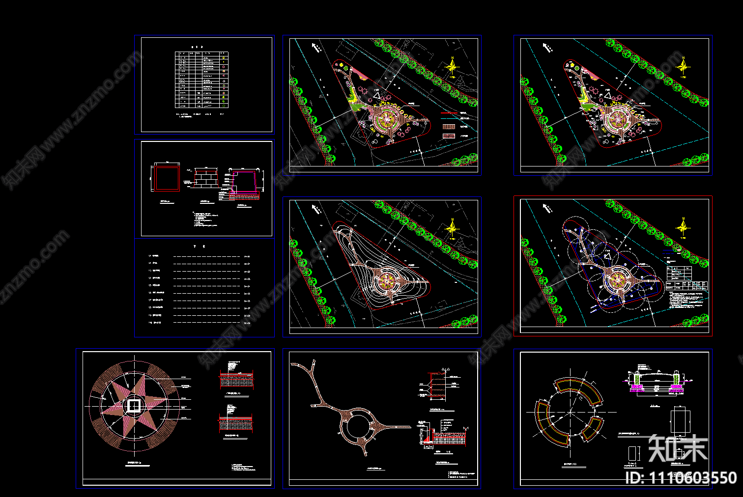 道路交叉口交通岛绿化设计cad施工图下载【ID:1110603550】
