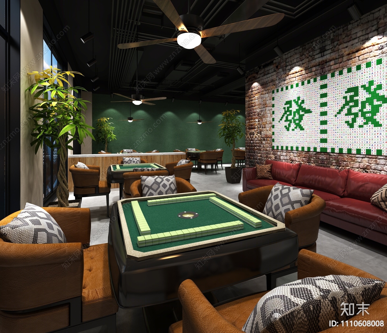 工业风棋牌室3D模型下载【ID:1110608008】