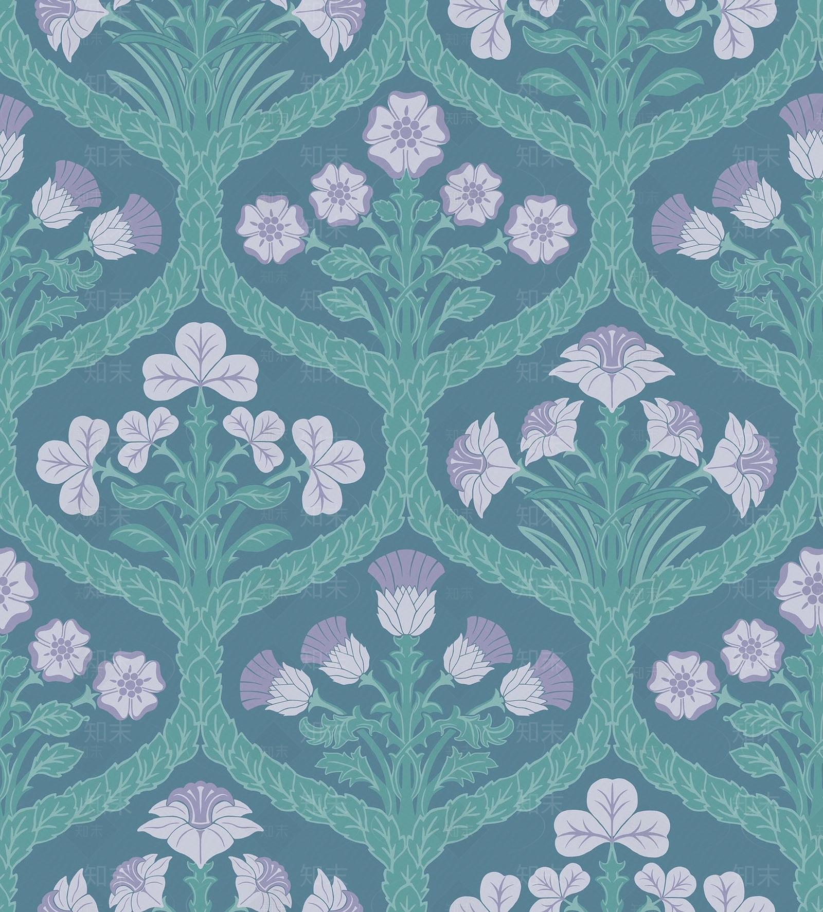 绿色植物网格纹印花壁纸贴图下载【ID:1110607676】