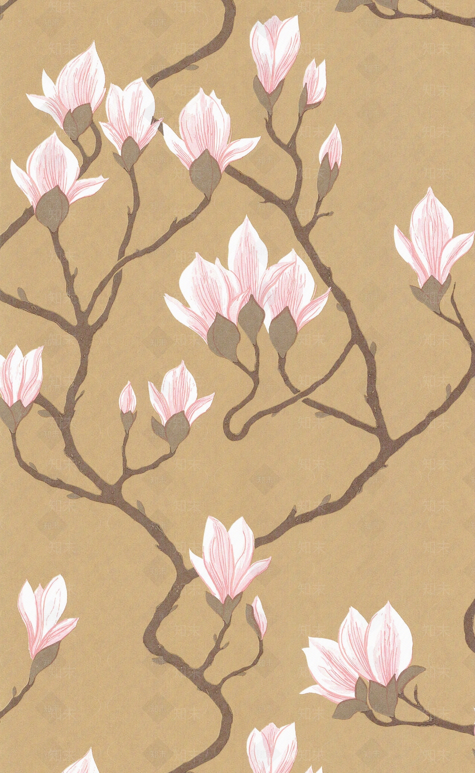 黄色中式树枝印花壁纸贴图下载【ID:1110609752】