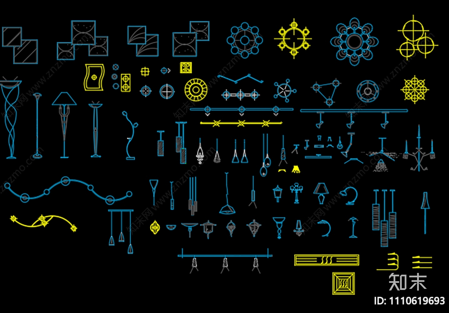 开关插件灯具图形模块CAD施工图下载【ID:1110619693】
