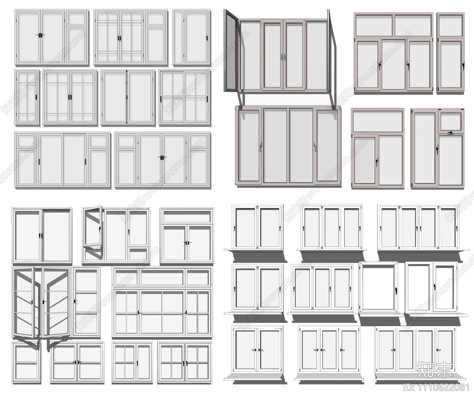 现代窗户组合SU模型下载【ID:1110622081】
