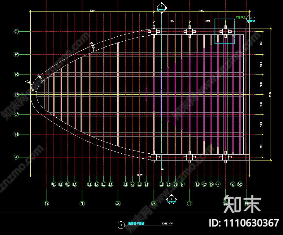 现代帆船形廊架雨棚cad施工图下载【ID:1110630367】