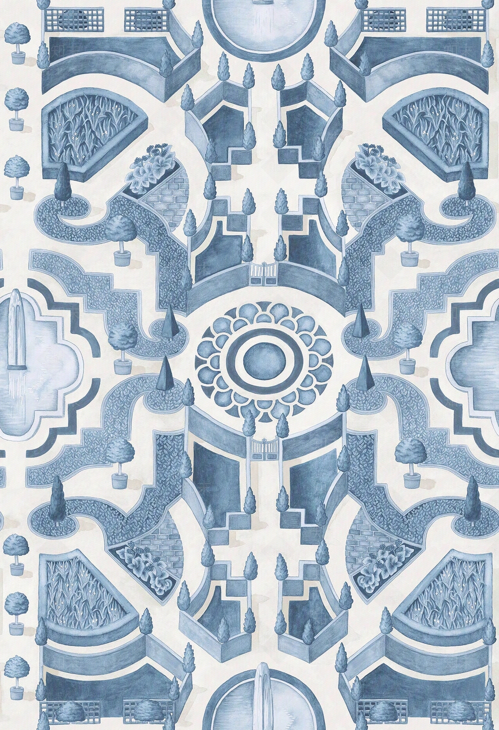 蓝色花园对称几何壁纸贴图下载【ID:1110633149】