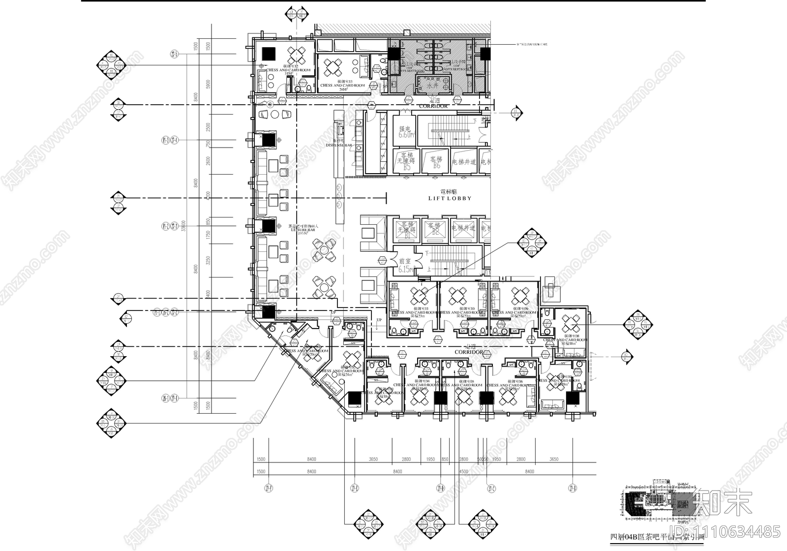 700㎡茶楼棋牌室施工图下载【ID:1110634485】