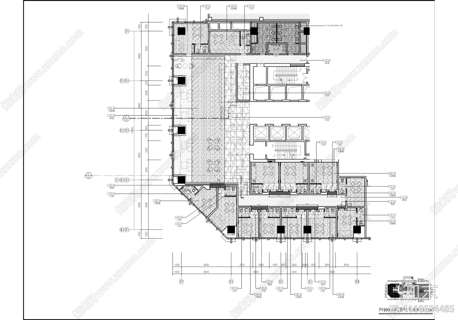 700㎡茶楼棋牌室施工图下载【ID:1110634485】