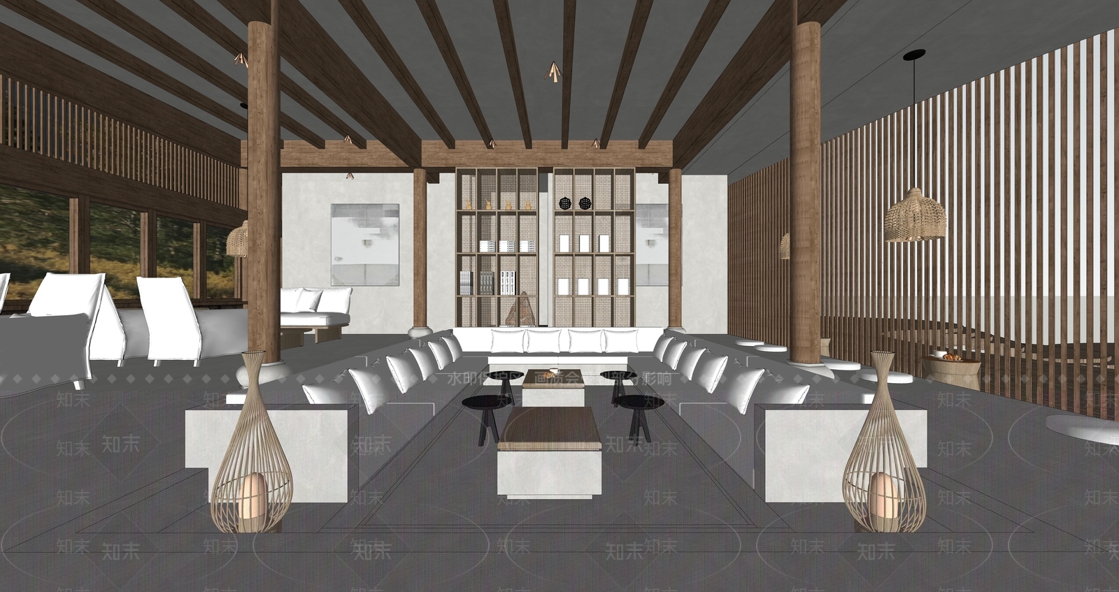 新中式休息区SU模型下载【ID:1110793056】