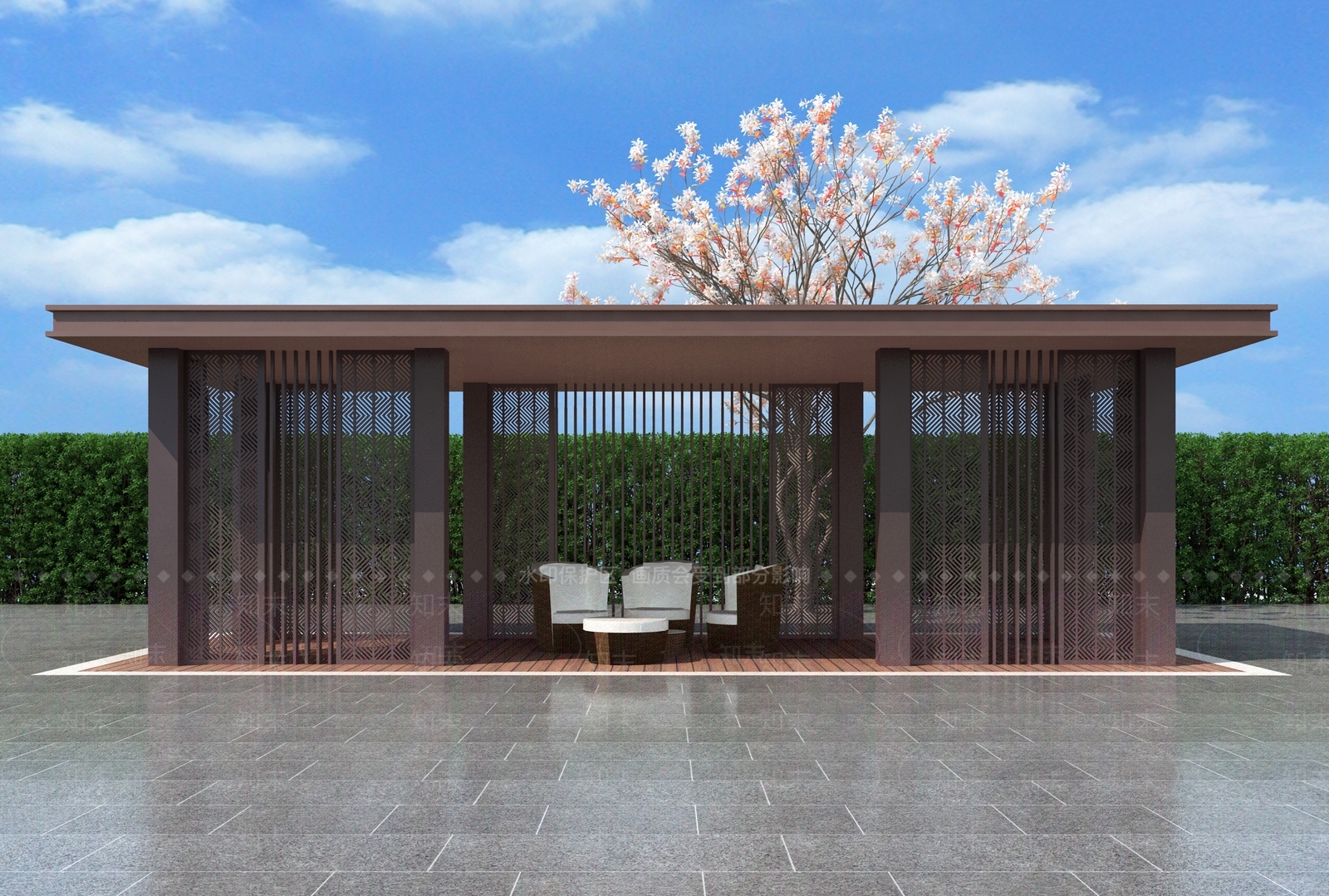 新中式休闲廊架3D模型下载【ID:1110648983】