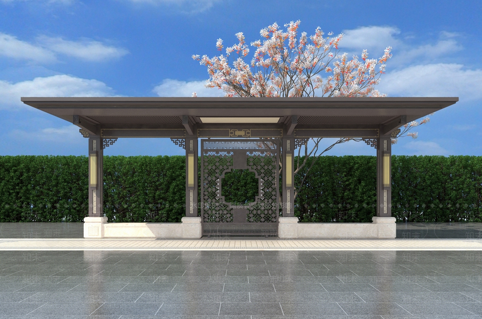 新中式休闲廊架3D模型下载【ID:1110649107】
