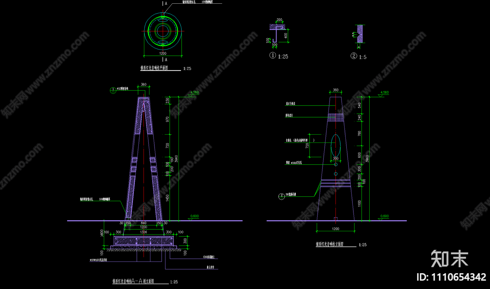 景观灯柱施工图cad施工图下载【ID:1110654342】