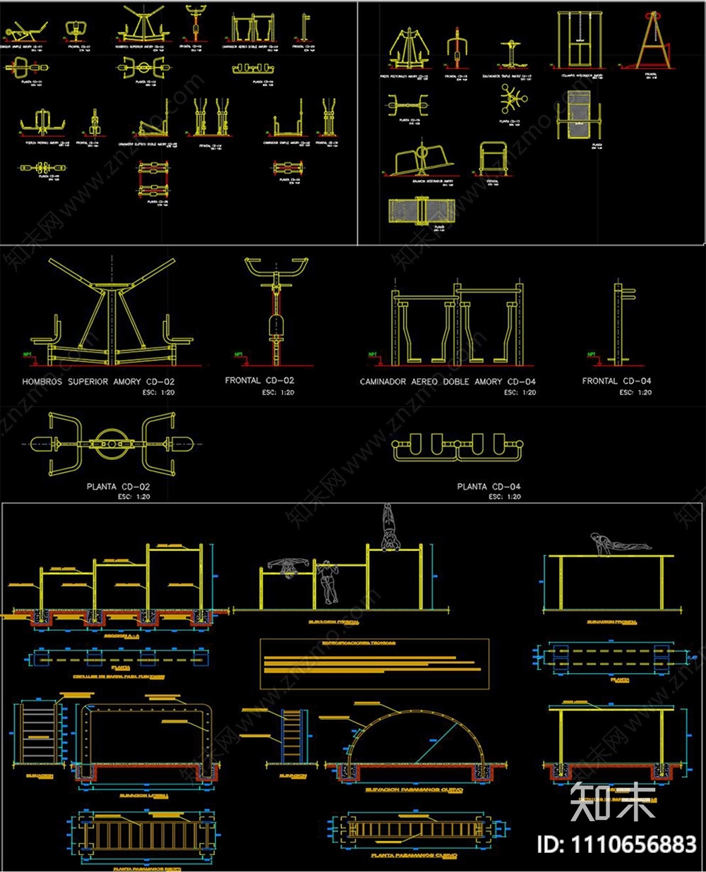 戶外健身器材cad施工圖下載
