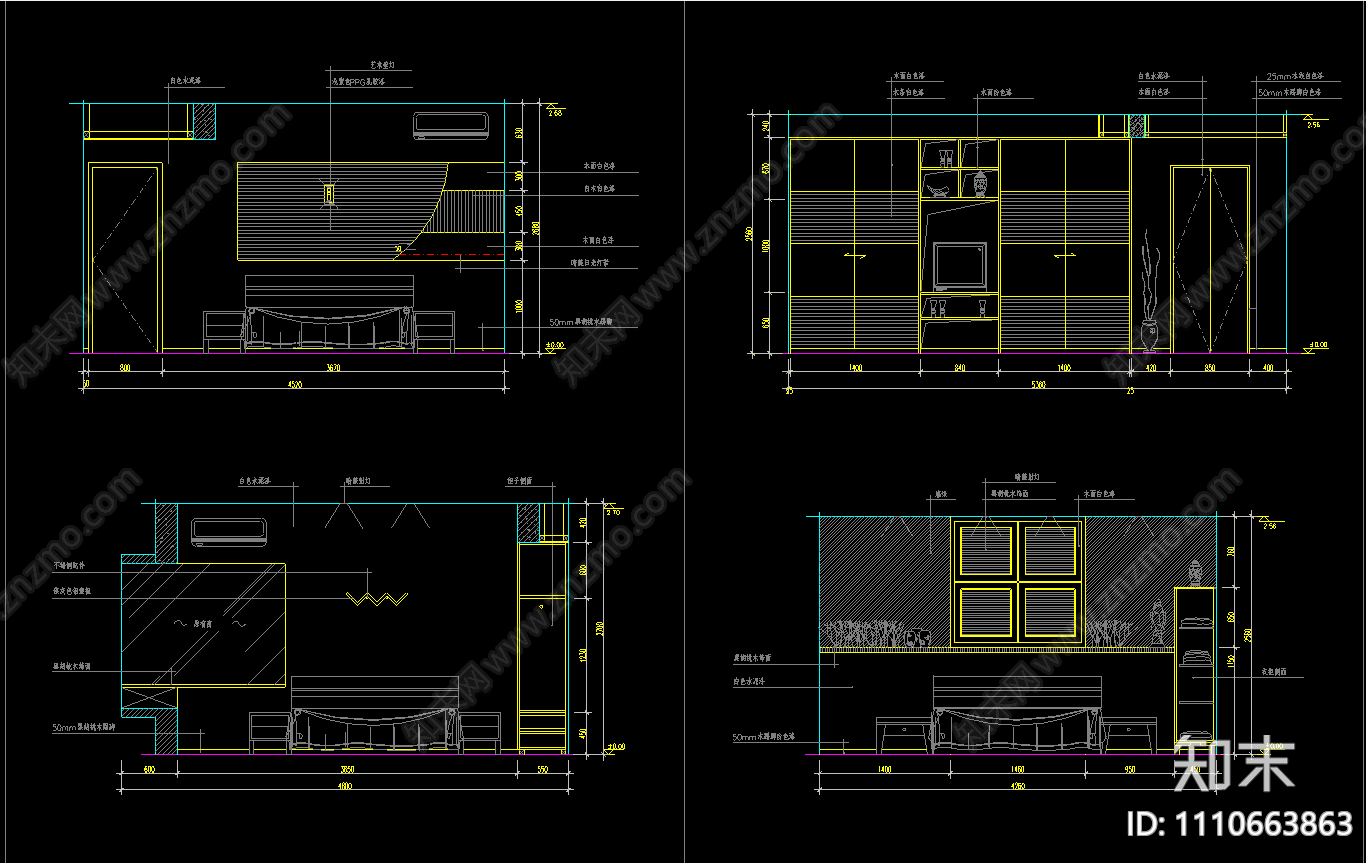 主卧室立面设计CAD图施工图下载【ID:1110663863】