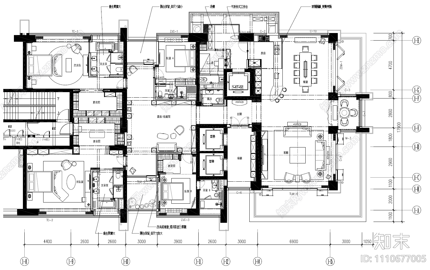 550㎡大平层豪宅CAD施工图cad施工图下载【ID:1110677005】