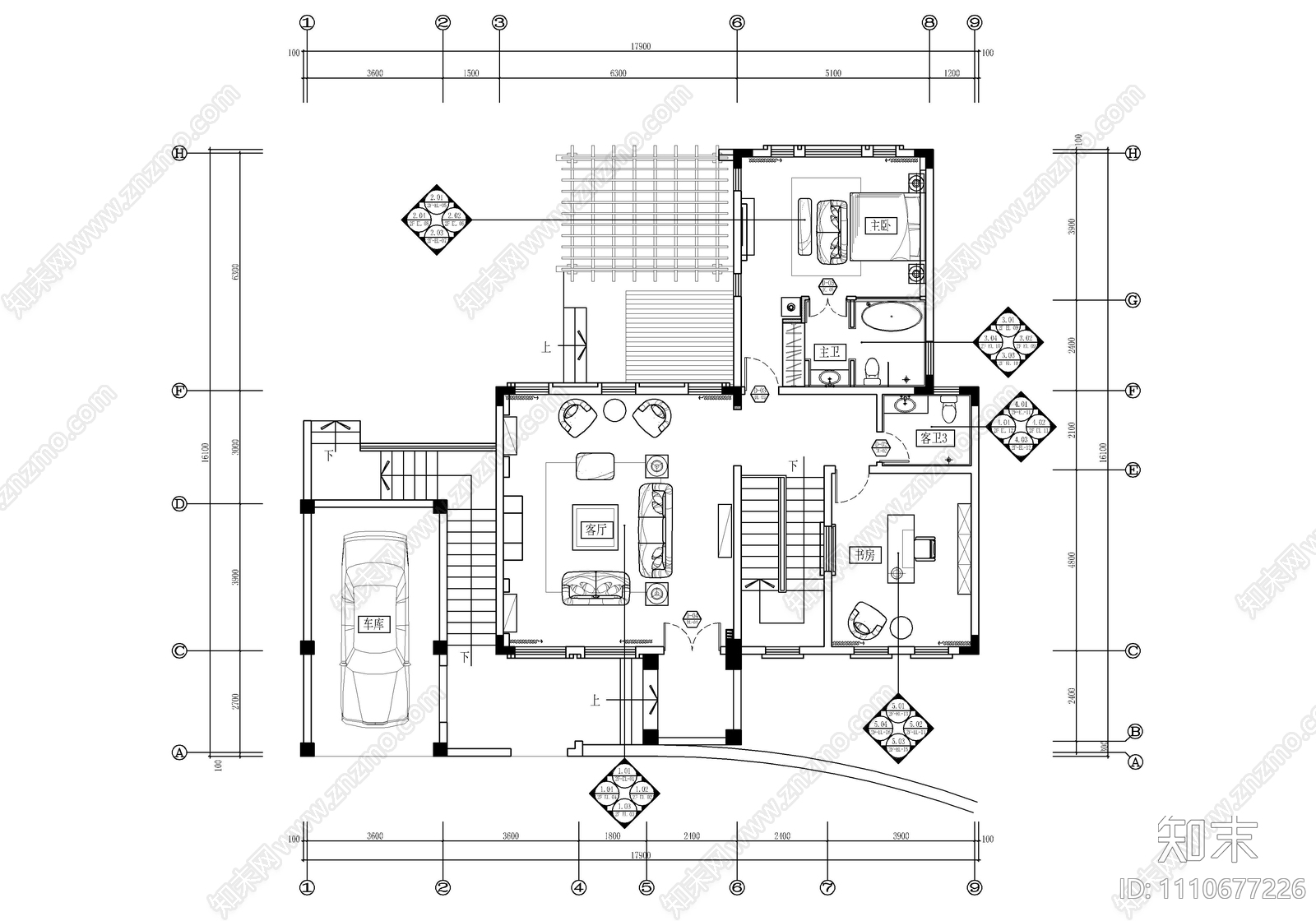 美式家装施工图cad施工图下载【ID:1110677226】