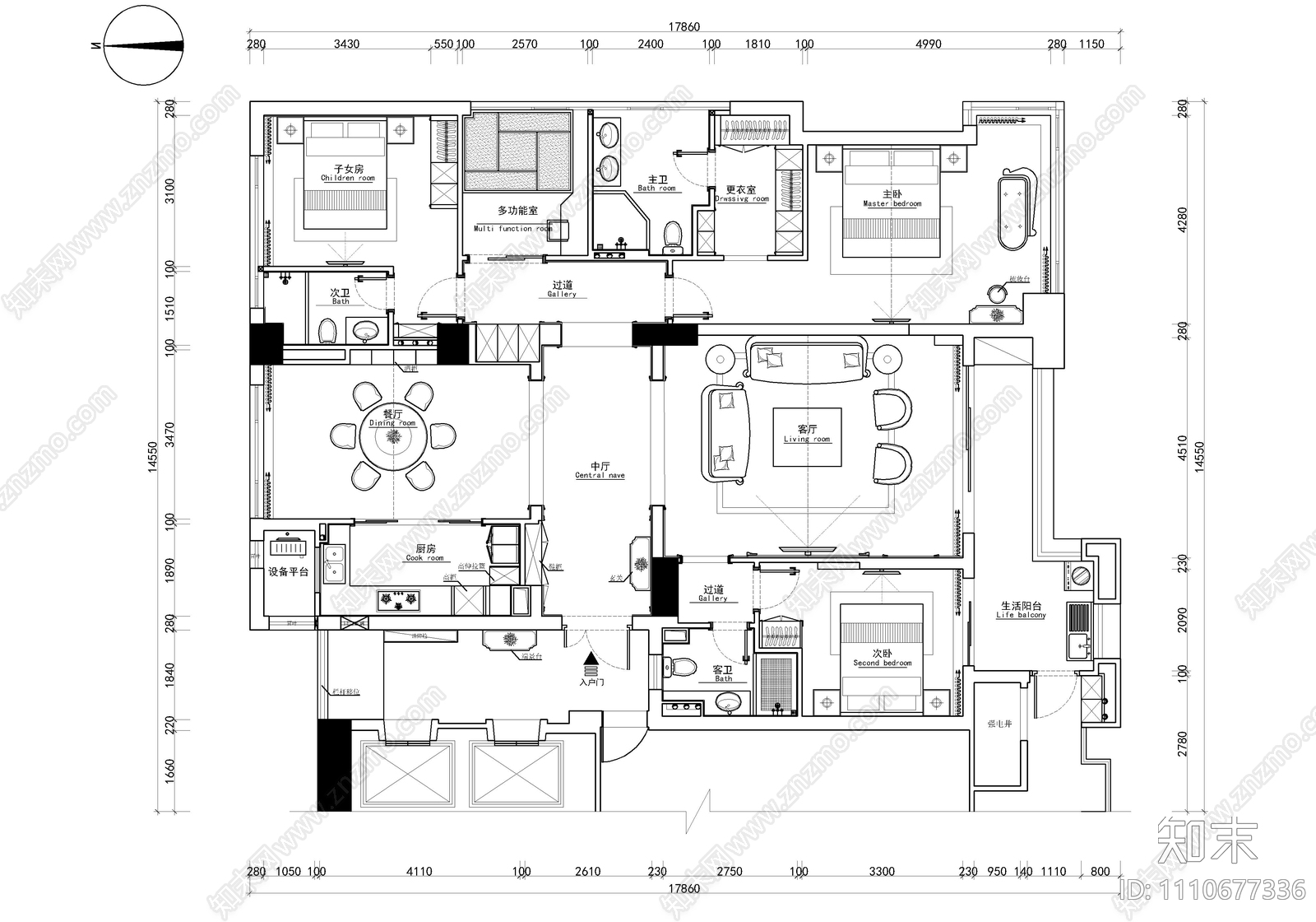 200㎡大平层家装CAD施工图cad施工图下载【ID:1110677336】