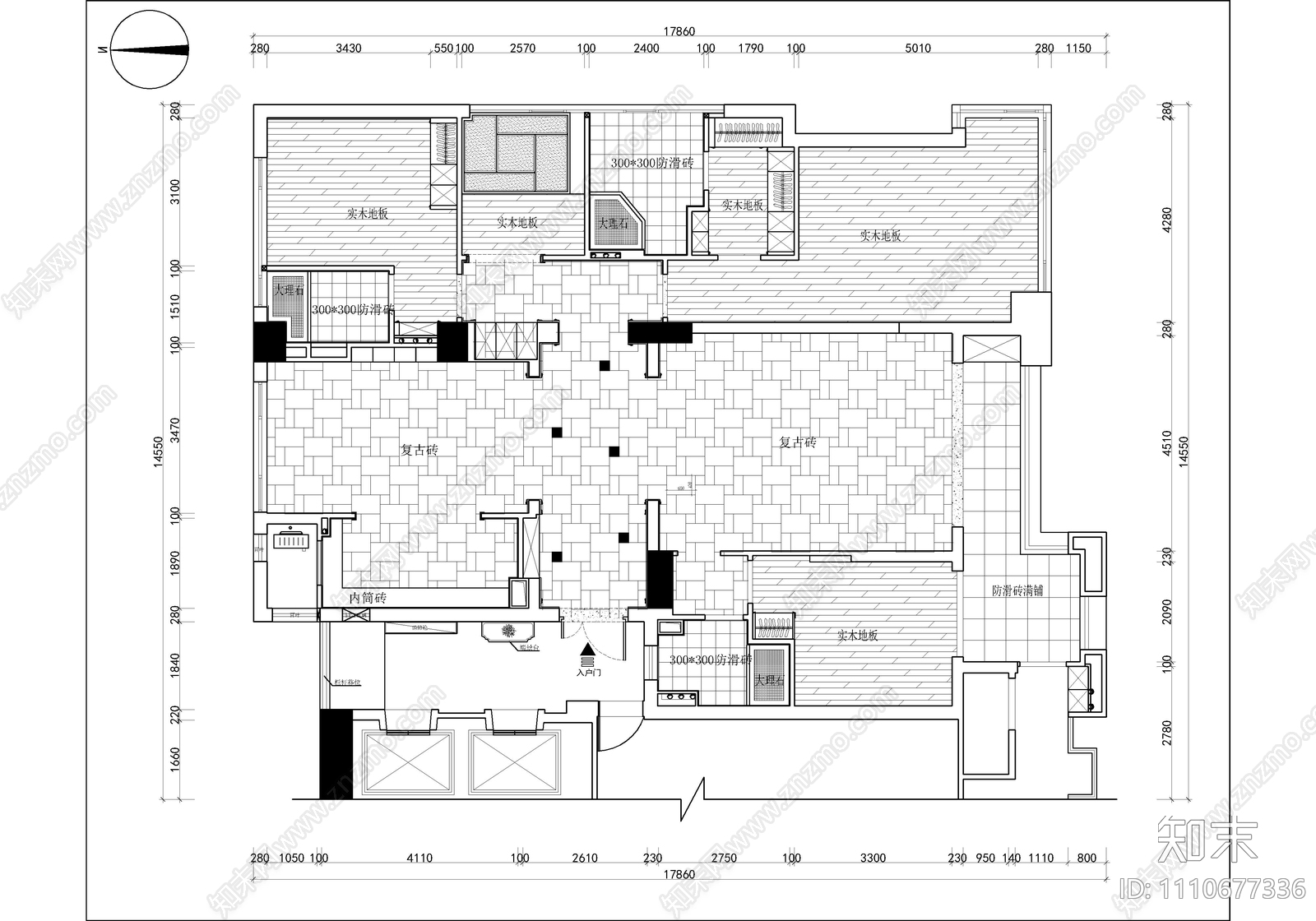 200㎡大平层家装CAD施工图cad施工图下载【ID:1110677336】