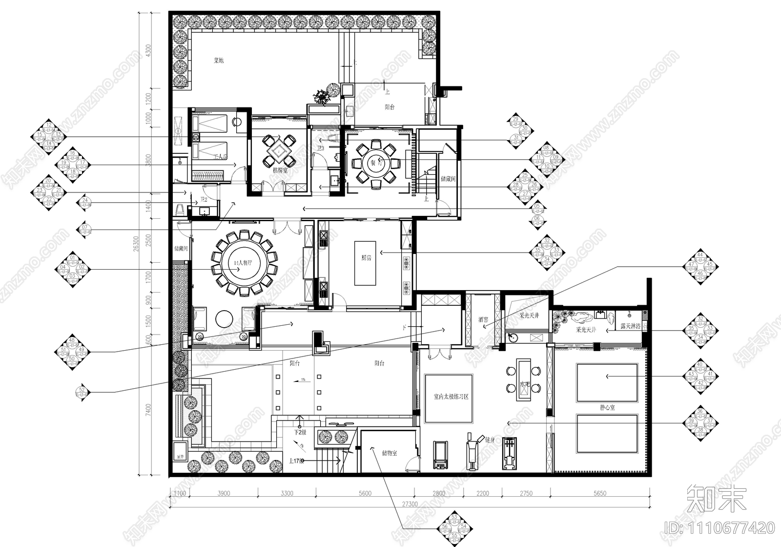 三层别墅CAD施工图施工图下载【ID:1110677420】