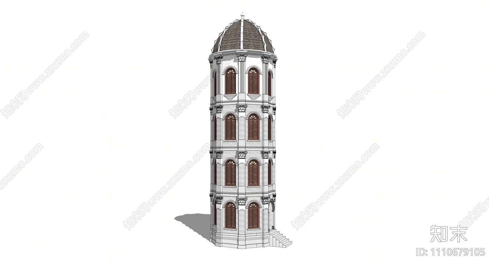 欧式塔楼SU模型下载【ID:1110679105】