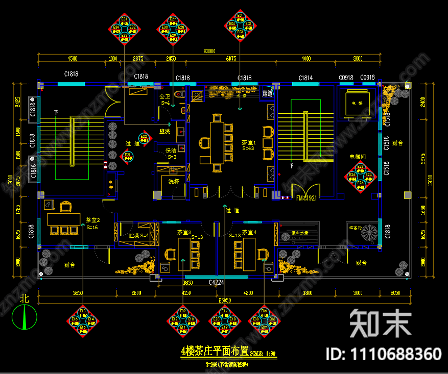 中式茶室cad施工图下载【ID:1110688360】