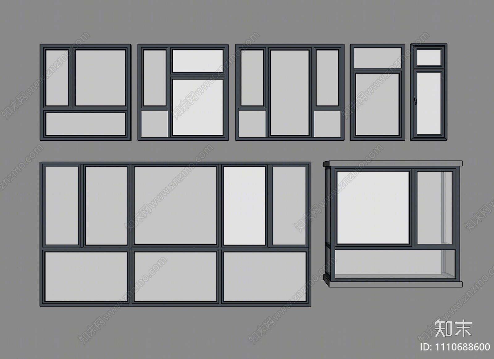 现代窗户组合SU模型下载【ID:1110688600】