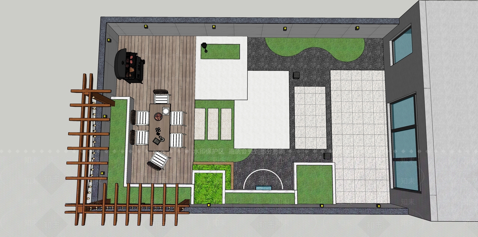 现代院子庭院屋顶花园SU模型下载【ID:1110704441】