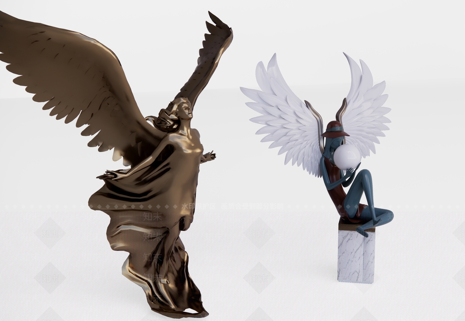 现代天使雕塑SU模型下载【ID:1110711939】