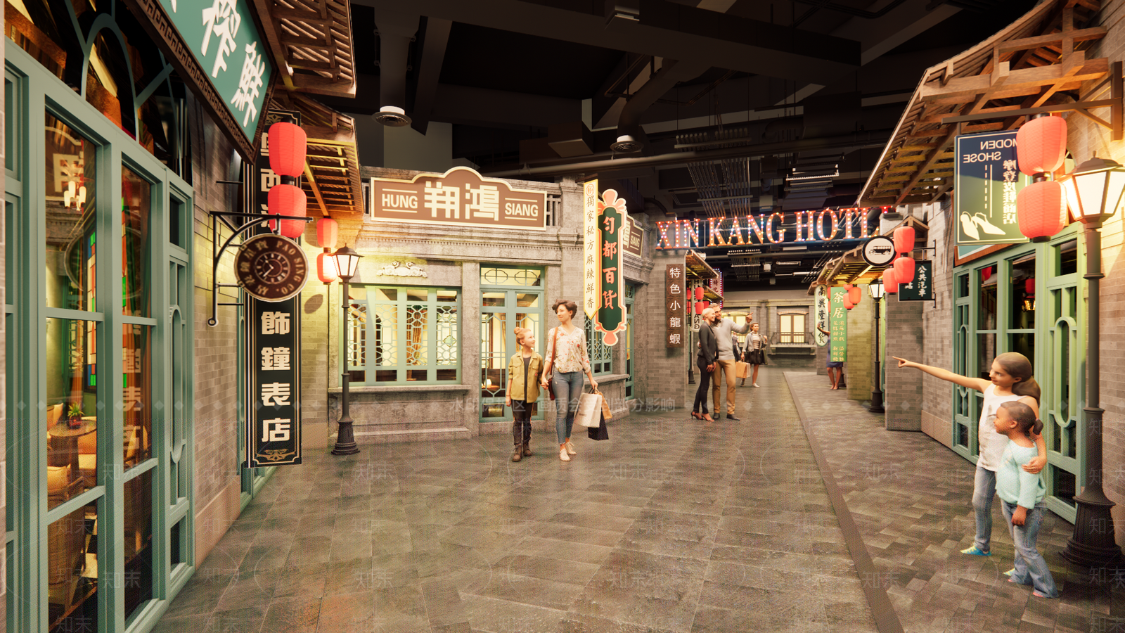 新中式商场空间su模型下载