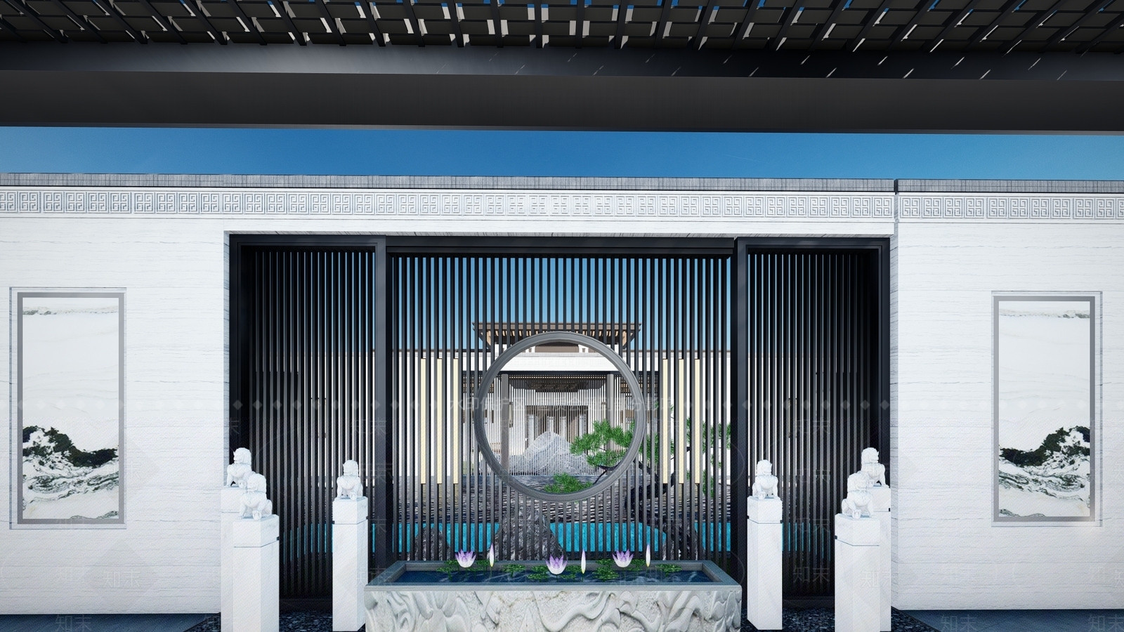新中式售楼处建筑SU模型下载【ID:1110767678】