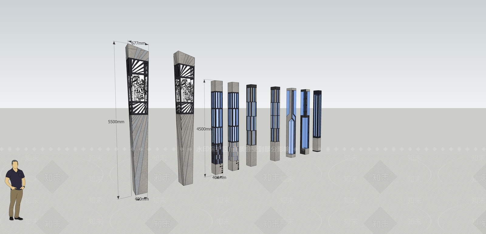 现代景观灯柱SU模型下载【ID:1110713958】