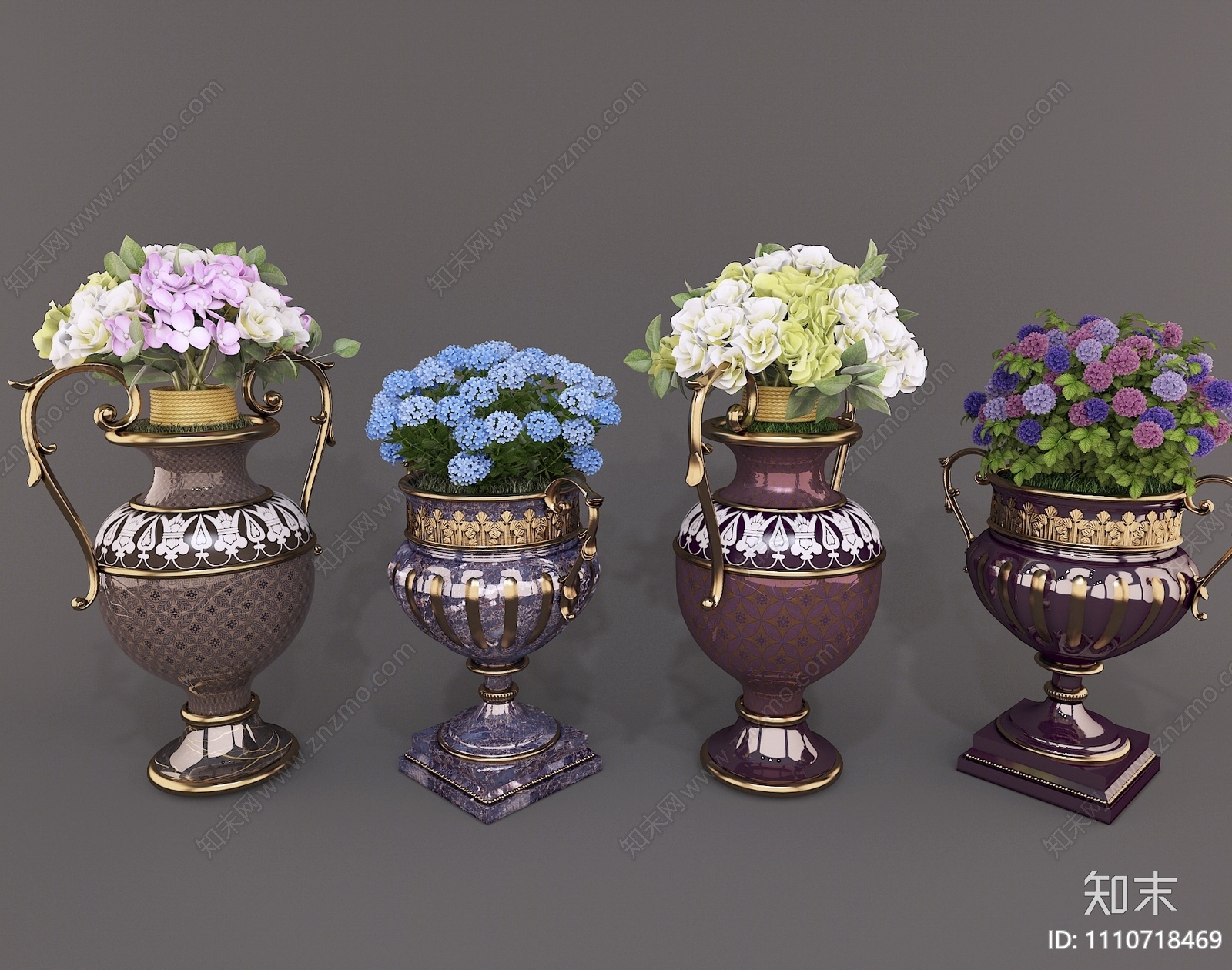 简欧花钵组合3D模型下载【ID:1110718469】