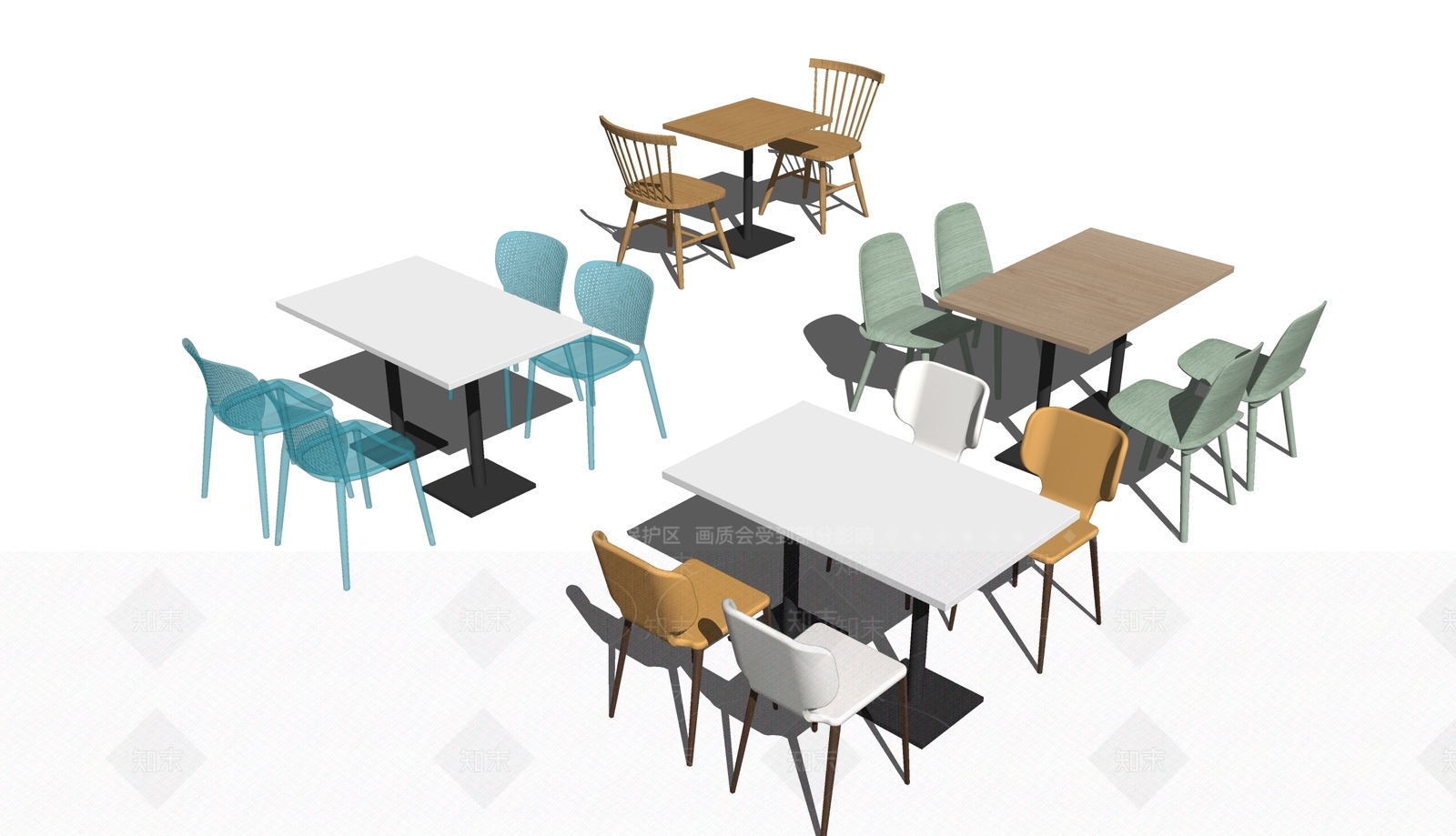 现代北欧员工餐厅食堂餐桌椅SU模型下载【ID:1110729423】