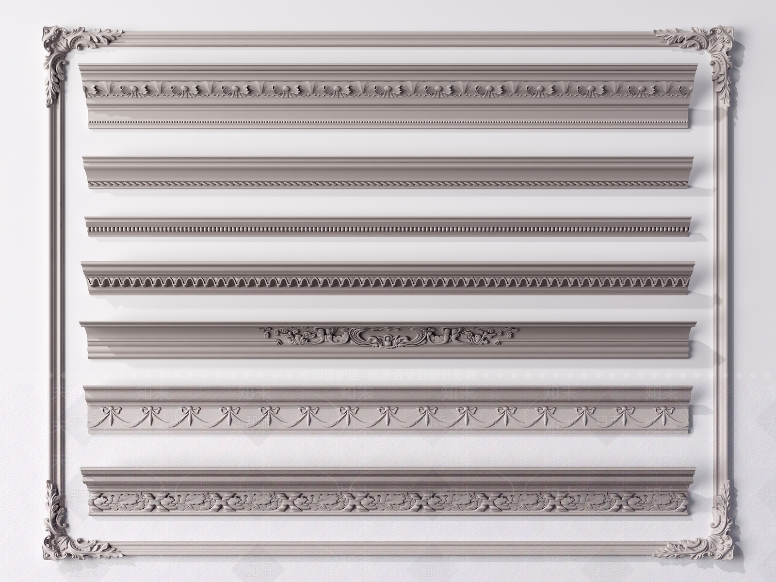 欧式古典石膏线3D模型下载【ID:1110744659】