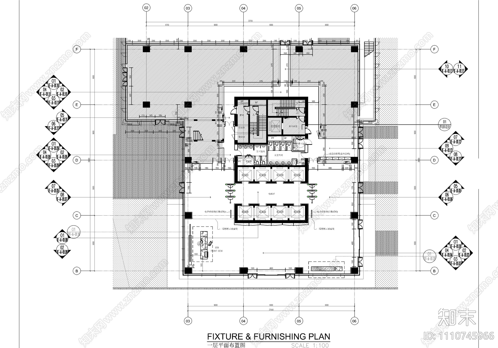 办公大楼大堂公区标准层电梯间CAD施工图施工图下载【ID:1110745966】