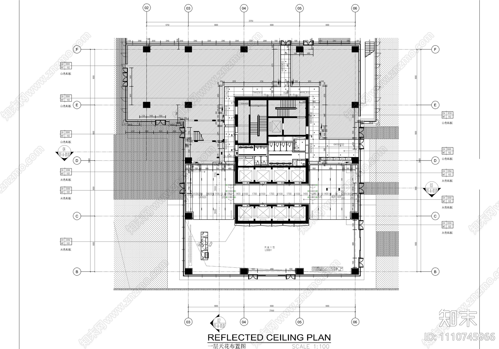 办公大楼大堂公区标准层电梯间CAD施工图施工图下载【ID:1110745966】