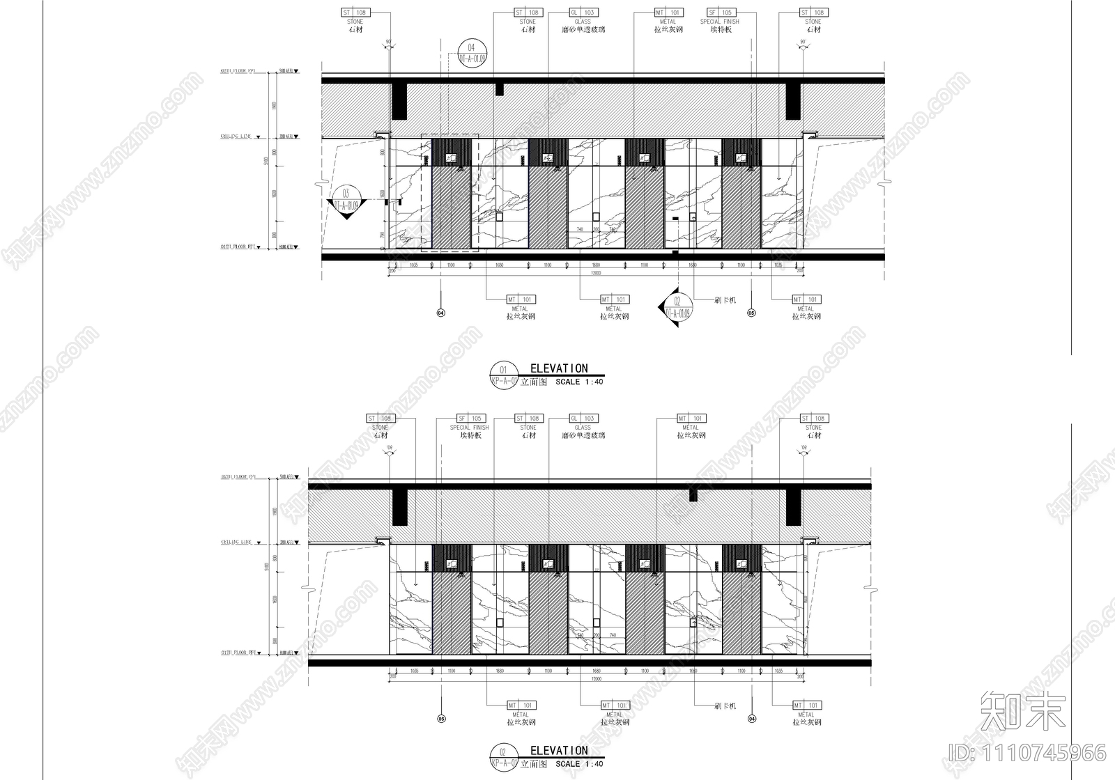 办公大楼大堂公区标准层电梯间CAD施工图施工图下载【ID:1110745966】