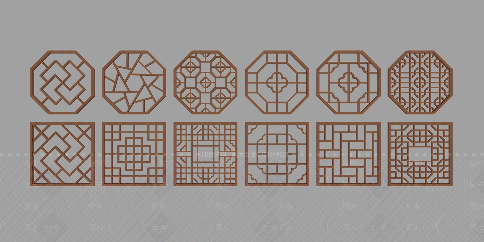 中式雕花3D模型渲染效果图
