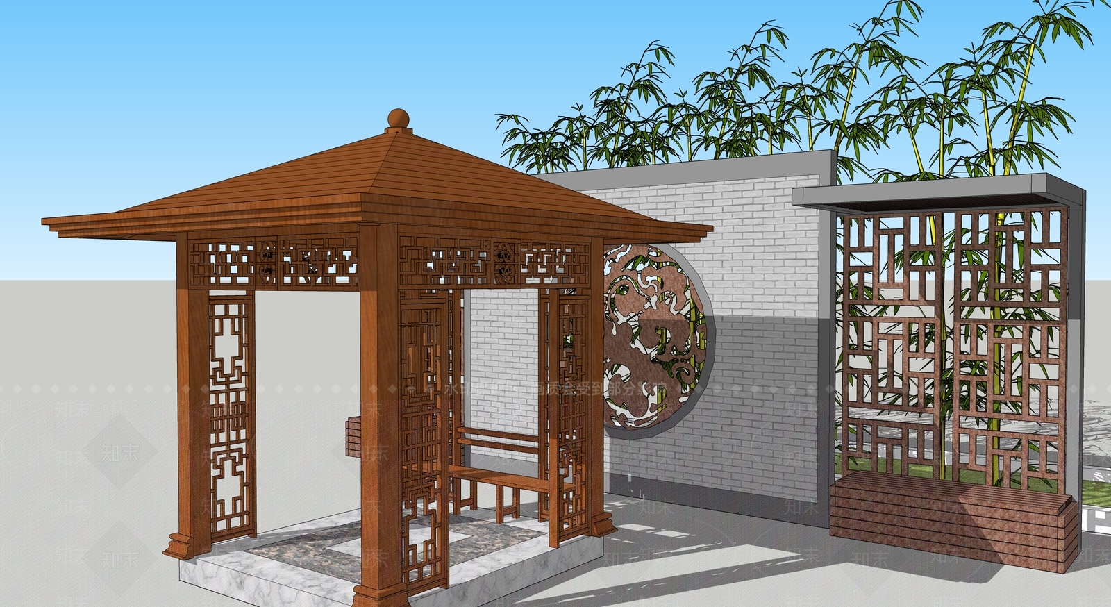 中式四角凉亭SU模型下载【ID:1110771395】